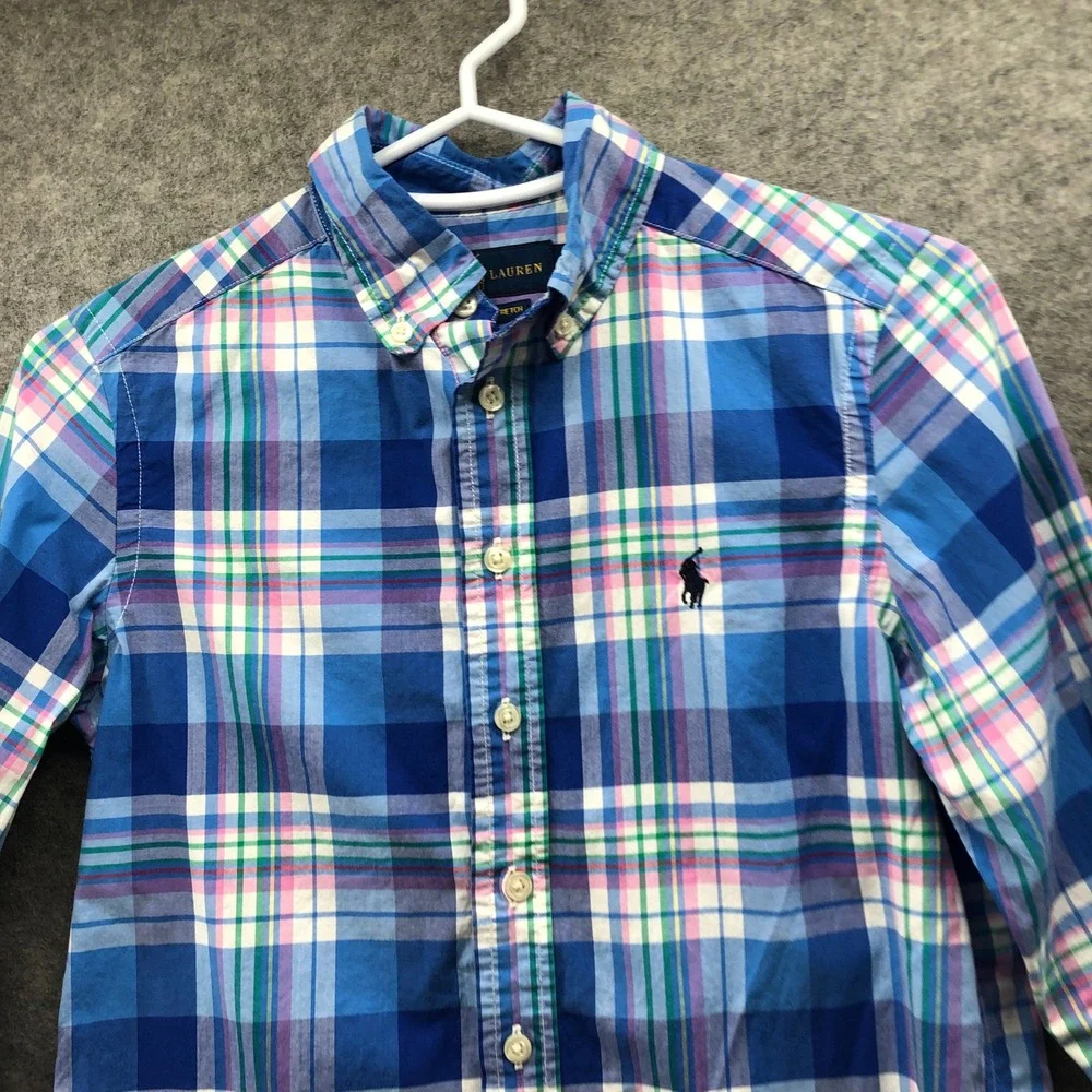 Polo Ralph Lauren Boys Size 8 Long Sleeve Button Down Shirt Blue Plaid